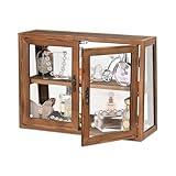 MOOCA Wood and Glass Display Case, Double Door with Adjustable 2-Level Collectible Display Case for Mini Funko Pop Figures, Bakery Pastry Container, Jewelry Organizer Storage, Brown Color