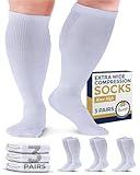 Pembrook 3 Pairs Compression Socks for Women Wide Calf, Compression Socks for Women Plus Size, Wide Calf Socks for Women, Plus Size Compression Socks for Women, White