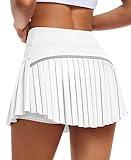 JoyGirl Pleated Tennis Skirt for Women with Shorts High Waisted Golf Skort Mini Skirt Workout Athletic Skorts Skirts with Pockets (#2 White,Medium)