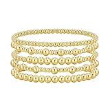 adoyi Gold Bracelets for Women Beaded Bracelet 14K Gold Plated Bracelet Stack Strand Stretch Bead Ball Bracelet Set Stackable Bracelet Adjustable Bracelet Set Jewelry for Gifts 7.25 inches