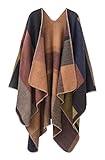 Urban CoCo Women's Color Block Shawl Wrap Open Front Poncho Cape (Series 1-khaki)