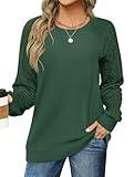 LOMON Crewneck Sweatshirts for Women Cable Knit Sweater Lightweight Pullover Christmas Tops (Dark Green, M)