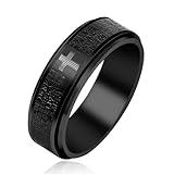 Tobestu 8mm Black Color Titanium Steel Christian Bible Meditation Ring - Relieve Anxiety Spinner Rings for Men (Size 11) YA4879