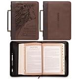 Christian Art Gifts Men's Classic Bible Cover The Lord is My Strength Lion Exodus 15:2, Brown Faux Leather, XL