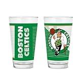 Rico Industries NBA Basketball Boston Celtics 16 oz Pint Glasses with Digitally Printed Logo, Practical Set of 2 Classic Drinking Glasses, Perfect Gift for Fans, Dishwasher Safe,