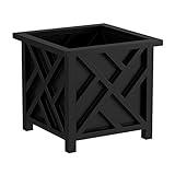 Pure Garden Lattice Design Planter Box – 14.75-Inch-Square Decorative Outdoor Flower or Plant Pot – Front Porch, Patio, and Garden Decor (Black)