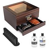 CASE ELEGANCE Glass Top Humidor with Thick Cedar, Easy humidification System, Accurate Digital Hygrometer - Renzo, Brown