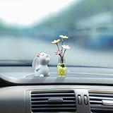 Set of 2 Cute Mini Bunny and Daisy Flower Vase Car Dashboard Decoration, Adorable Car Rearview Mirror Charm Ornaments, Car Interior Decoration Ornament Accessories for Women Funny Presents