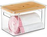 Hudgan Stackable Storage with Bamboo Top for Kitchen Laundry Room Organization, Extra Large Trash Bag/Garbage Bag Dispenser