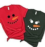 Matching Personalized Couple Snowman Face T-Shirt, Customized Group Christmas Party Tee, Couple Christmas Merry Costume for Men and Women, Snow Outfits, Winter Holiday Clothes