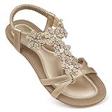 SHIBEVER Dressy Flat Sandals for Women: Gold Size 8 Summer Comfortable Walking Open Toe Womens Sandal