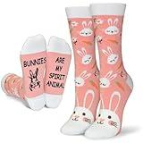 Women Funny Bunny Gifts, Cute Easter Rabbit Crew Socks, Novelty Gifts for Animal Lovers, Medium