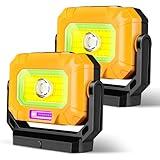 unibrite 2Pack Magnetic Work Light, 1200LM COB LED Rechargeable Work Light with 15 Lighting Modes, 360°Rotatable Flood Lights for Car Repairing, Job Site Lighting Emergency Outdoor Camping Hiking