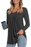 LONGYUAN Women Long Sleeve Top Tee Casual Loose Fitting Tunics Lounge Solid Blouses Dark Grey X-Large