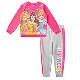 Disney Princess Cinderella, Rapunzel and Belle Girls Long Sleeve Shirt and Pants Set for Toddler and Little Kids