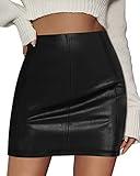 MANGOPOP Women Basic High Waisted Mini Short Pencil Bodycon Faux Leather Skirt, Small, Black(035)