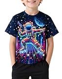 Zypynith Astronaut Neon Shirts for Boys 3-14 Years, Crew Neck 3D Short Sleeve Fashion T-Shirts for Kids Graphic Tees