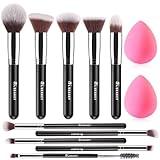 BEAKEY Makeup Brushes Set, Professional Foundation Eyeshadow Concealer Blush Powder Bronzer Applicator, 2 Blender Sponge wit Beauty Paper Case, Gifts for Women Christmas Stocking Stuffers for Adults