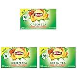 Lipton Peach Green Tea Bags, Flavored, Unsweetened Teabags for Hot Tea or Peach Iced Tea with Caffeine and Flavonoids, 20 Total Tea Bags (Pack of 3)