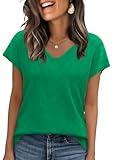 WIHOLL Womens Tops Cap Short Sleeve Sweater Basic Summer Tops V Neck T Shirts Flowy Business Casual Outfits Work 2025 Trendy Travel Holiday Outfits Beach Vacation Clothes Cruise Resort Wear Green S