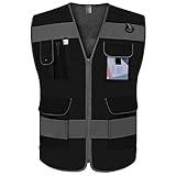 TCCFCCT Mesh Hi Vis Vest, 9 Pockets High Visibility Reflective Safety Vest for Men Women, Safety Construction Vest with Reflective Strips, Meets ANSI/ISEA Standards, (Black, Medium)