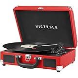 Victrola Vintage 3-Speed Bluetooth Portable Suitcase Record Player with Built-in Speakers | Upgraded Turntable Audio Sound|Red, Model Number: VSC-550BT-RD