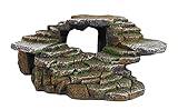 PENN-PLAX Reptology Shale Scape Step Ledge & Cave Hideout – Basking Area - Decorative Resin for Aquariums & Terrariums – Great for Reptiles, Amphibians, and Fish – Medium