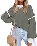 Fall Clothes for Women 2024 Trendy Fashion Oversized Sweaters Color Block Long Sleeve Knited Pullover Tops Winter Clothes(XL.Green)