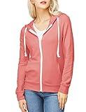 H2H Women's Solid Color Regular Fit Zip Up Long Sleeve Hoodie Jacket Coral US L/Asia L (CWOHOL020)