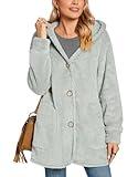 Bestbee Warm Fleece Jackets for Women, Fuzzy Hooded Casual Coats Lidies 2024 Cardigan Sweaters Outerwear with Pockets, L, Silver Grey