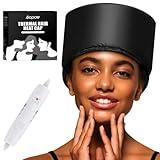 Heated Electric Thermal Steamer Cap for Natural Black Afro Hair - Hot Spa Treatment Hat with Temperature Control for Deep Conditioning at Home - Black