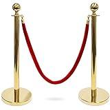 3-ft. Polished Ball Top Stanchions with 4.5 ft Red Velvet Rope | Heavy Duty |Easy to Assemble | Perfect for Events & Parties | Gold Pack of 1 Set