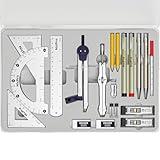 Nicpro 20PCS Professional Geometry Set with Case, Drafting Tools with Protractor and Compass, Metal Rulers, Triangles, Pens, Pencils, Drawing Supplies, Drafting Kit for Architect Engineer Students