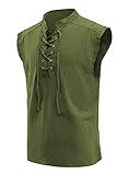 mogenda Mens Medieval Renaissance Pirate Costume Sleeveless Lace-up Stand Collar Shirt Gothic Viking Steampunk Top Tunic (M, Army)