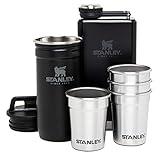 Stanley Adventure Nesting Shot Glass Set and Flask, 4 Stainless Steel Shot Glasses with Rugged Metal Travel Carry Case, Camping Gifts, Matte Black, 2oz