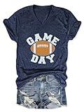 FCGHSII Game Day Football Shirts for Women: Football Mom T-Shirts Gameday Outfits Funny Vneck Short Sleeve Tees