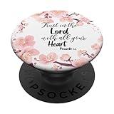 Christian Bible Verse Proverbs 3:5 White Pink Floral Gift PopSockets Adhesive PopGrip