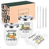 LiqCool - Camping Gifts, 2 Pack Camping Lover Tumblers with 1 PCE Kitchen Towel Set, Cool Camping Gifts for Men Women Couples, Outdoor Gifts for Picnics, Hiking, RV Campers, Birthday, Christmas 12 Oz