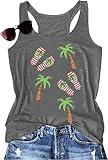 Christmas in July Shirt Women Hawaiian Christmas Tank Top Palm Tree Vest Summer Beach Holiday Sleeveless Tops Grey