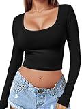 Women's Square Neck Long Sleeve Crop Top Y2K Shirt Sexy Slim Fitted Casual Base Layer Lightweight Tops Workout Shirts 2024 Women's Clothing XS-XL Underwear Spring Summer Fashion Basic Going Out Tops