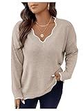 MakeMeChic Women's Plus Size Sweaters V Neck Loose Long Sleeve Knitted Fall Pullover Tops Lightweight Sweater Apricot X-Large Plus