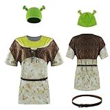 Bvxmsel Ogre Costume Shirt Vest Animated Comedy Movie Cosplay Sublimation Shirt Adult Knitted Hat with Ears Accessory Props L