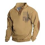 Try Before You Buy Regalos Para Hombre, Thermal Shirts For Men, Business Casual Oversized Black Sweater Light Blue Sweatshirt 1/4 Zip Pullover Mens Men's Usa Flag 3XL Beige