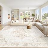 Area Rug 8x10 Washable Rug, Vintage Boho Medallion Rugs Non-Slip Soft Low Pile Large Distressed Rug Indoor Retro Carpet for Living Room Bedroom Dining Room Home Office (Beige, 8'x10')