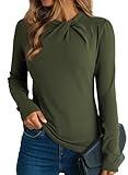 Dokotoo Long Sleeve Shirts for Women Mock Neck Tops Business Casual Twist Knot Slim Fit Stretch Underwear Layer Going Out T-Shirts Early Fall Fashion Outfits Clothes 2025 Plus Size Green Large