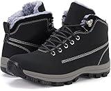 WHITIN Men's Winter Shoes Snow Boots Outdoor Trekking for Cold Weather Warm Work Size 11 Insulated Fur Leather Hiking Waterproof Mid Top Black 45