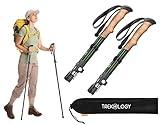 TREKOLOGY TREKZ SE 2pc Collapsible Hiking Stick - Lightweight, Foldable Retractable Trekking Poles For Men, Women & Seniors with Adjustable Height - Nordic Walking Stick for Backpacking,Camping -Green