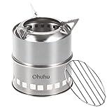 Camping Stove, Ohuhu Camp Stove Wood Burning Stove Stainless Steel Stoves Mini Portable Stove for Camping Picnic BBQ Backpacking Hiking Survival Emergency Cooking Outdoor with Grill Grid Carry Bag