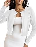 LETDIOSTO Cropped Cardigan Bolero Shrug for Women, Button Down Long Sleeve Knit Sweater for Dresses,for Jeans,White S