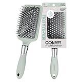 Conair Velvet Touch Paddle Cushion hair brush - Detangling hairbrush - curly or straight styles - men or women - detangler - features soft touch handle - Sage Green